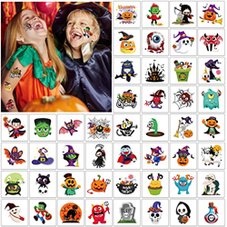 DPKOW Halloween Temporales Tatuajes para Niños, Calabaza Fantasma Murciélago Esqueleto Araña Tatuaje Pegatinas Truco o trato para Halloween Recuerdos  características