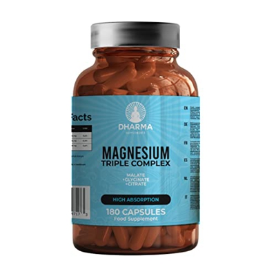 DHARMA Magnesio Complejo de triple | 300 mg Citrato de Magnesio, glicinato de magnesio y malato de magnesio para relajación muscular, sueño, calma y e
