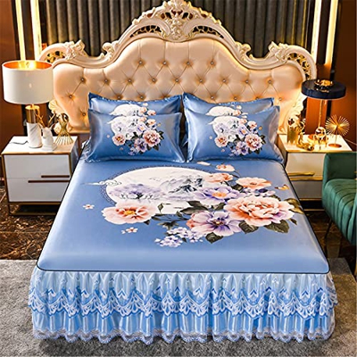 RAFCAR Colchón de Cama Cooling Topper, colchoneta de Seda de Hielo Lavable, colchoneta de Verano de colchoneta Inferior de Tela de Seda de Hielo,D,150