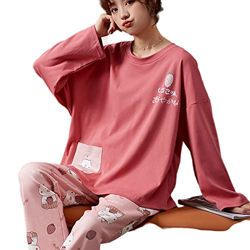 Pijama Mujer, Casual Mangas Largas Pjs Conjuntos Pijamas De Algodón Novedad Dibujos Animados Cerdo Camisón Pantalones Otoño Invierno Cálido Camisón pa características