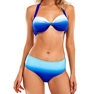 Vancavoo Bikinis Traje de Baño para Mujer Push Up Sujetador Halter y Bragas de Cintura Baja Bañador Playa de Dos Piezas con Degradada para la Playa de