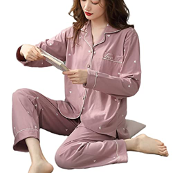 Pijama Mujer, Conjuntos De Pijamas para Mujer, Pijamas De Algodón De Manga Larga Informal, Novedad, Amor, Corazón, Cárdigan Morado, Pantalones, Otoño  en oferta