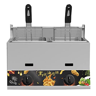 Freidora de Gas,Frying Pan Freidora De Butano Y Gas Propano, Freidora De Acero Inoxidable, freidora ComercialCapacidad 11L * 2