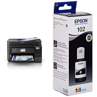 Epson EcoTank ET-4850 | Impresora WiFi A4 Multifunción 4en1 con Depósito de Tinta Recargable, Fax & C13T03R140 Negro Cartuchos de Tinta Original Pack 