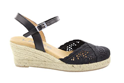 Alpargata Cerrada Mujer Encaje Cogida Tobillo. Sandalias cuña Esparto con Plantilla de Piel. Color Negro. Talla: 40 características