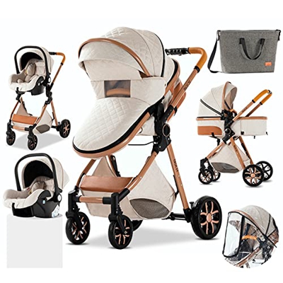 3 en 1 Sistema de Viaje Para Bebé Carrito con Capazo Silla de Paseo 3 en 1 Cochecito de Bebé Cochecito de Paisaje Alto Reclinable Cochecito Estándar P