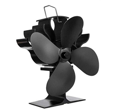 MAIES Black 4 Blades Heat Powered Stove Fan Log Wood Burner Quiet Black Home Fireplace Fan Efficient Heat Distribution