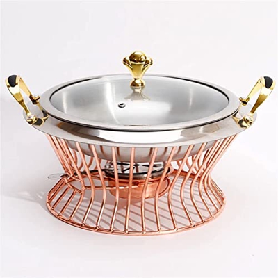 Hot Pot Juego de ollas calientes de acero inoxidable Mini soporte para ollas calientes Tapa de vidrio templado Oro Plata Plato de frotamiento Bandeja 
