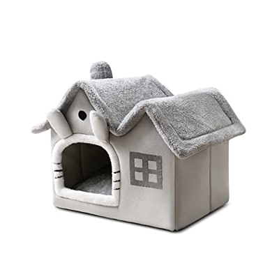 Galatée Cama Cueva para Gatos, Iglú De Gato De Peluche Cálido y Acogedor, Cama Lavable para Perros con Cojín Extraíble, Mejora El Sueño, Casa Plegable