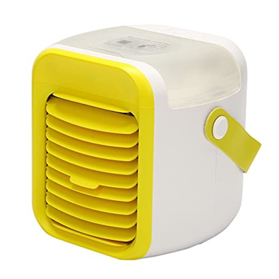 ENERRGECKO Aire Acondicionado PortáTil, Aire Acondicionado Evaporativo Recargable USB Enfriador Evaporativo con 3 Velocidades 7 Colores (Amarillo)
