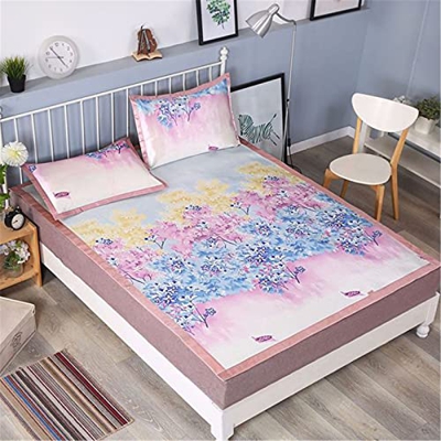 RAFCAR Colchón de Doble Cara, Colchoneta de Seda de Hielo Estampada de Tres Piezas - Colchoneta de Verano Plegable Cool,D,150 * 200cm (Color : D, Size