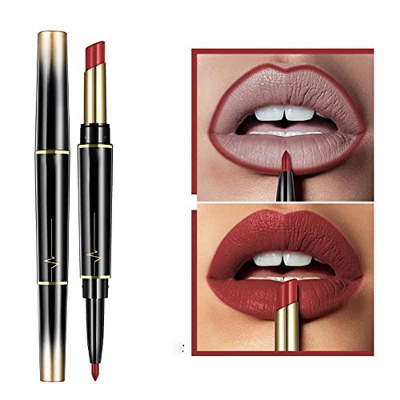 16 Color Long Lasting Lipstick Lipstick + Lip Liner Combo, Matte Double-Ended Lipstick Lip Gloss Long Lasting 24 Hour Lipstick Waterproof and Smudge P
