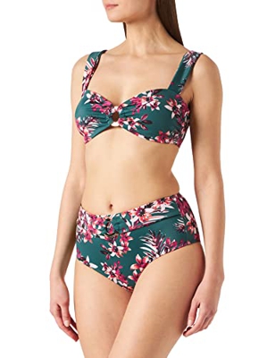 Iris & Lilly Conjunto de Biquini Cintura Alta con Relleno Mujer, Verde, Tropical, 44