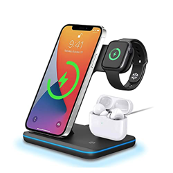 Estación de Carga USB Soporte de Cargador inalámbrico 3 en 1 Qi 15W Estación de Carga rápida Estación de Carga de teléfono for teléfono y Reloj para m características