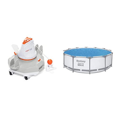 Bestway Robot Limpiafondos Piscinas Automatico con Bateria De Litio AquaGlide + Cobertor Solar para Piscinas Estructura Metilica Ø 366 cm, 100X45X115