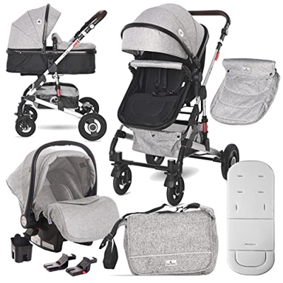 Lorelli – Carrito de bebé 3 en 1 Alba Premium Convertible – Cochecito con porta bebé grupo 0+ y cubre pies – Plegable y reversible con cojín doble sua