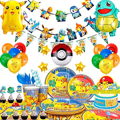 Dibujos Animados Party Supplies Set,127Pcs Animados Cumpleaños Decoracion e Cubiertos set - Animados Cumpleaños-Pancarta,Globos,Plato,Taza,Servilleta,