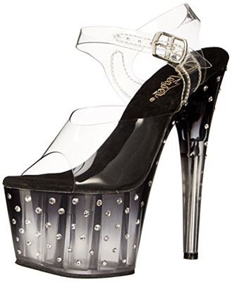 Pleaser Stardust 708T, Sandalias de tacón Mujer, Transparente Clr Blk Clr, 36 EU