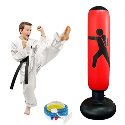 Saco de Boxeo Inflable, 160cm Sacos de Suelo para Boxeo, Columna de Boxeo para Boxeo para Practicar Karate, Taekwondo, Descompresión (con Bomba)