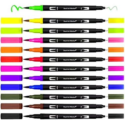 Rotuladores lettering brush pen rotuladores colores punta de fina 12 colores doble punta pincel Acuarelables para graffiti Caligrafía Dibujo Lettering