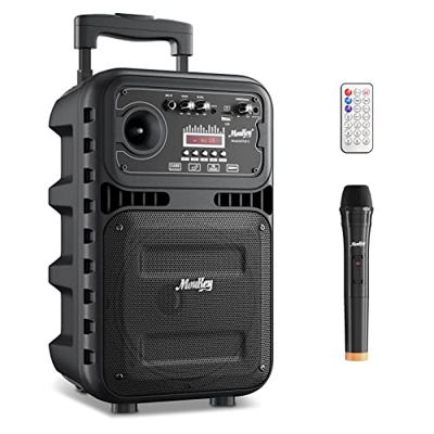 Moukey Altavoz Bluetooth portátil 80W, Sistema de Altavoces para Karaoke/Fiestas/Reuniones, Sistema de PA con micrófono inalámbrico, ruedas, control r