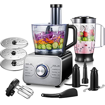 Procesador de Alimentos 1100 W Robot de Cocina Multifuncion con recipiente de 3,5 litros y agitador de 1,5 litros, 3 velocidades ajustables, 3 discos 