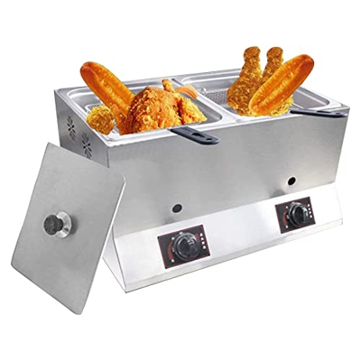 Arrvweer Freidora De Gas De Baja Presión con 2 Cestas para Freír Y Tapa, Freidora Comercial De Doble Tanque para Papas Fritas, Pavo, Pollo, Restaurant