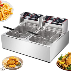 Freidora Comercial - 2500W 10L Freidoras Eléctricas De Doble Tanque con Cestas Y Tapas, Freidora De Aceite De Encimera De Acero Inoxidable para Restau características