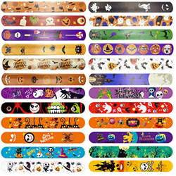 Jsdoin 48 PCS Halloween Slap Pulseras Halloween Pulseras Calabaza Pulseras Incluye Calabaza Fantasma Araña Murciélago Esqueleto Diseños para Niños Jug características