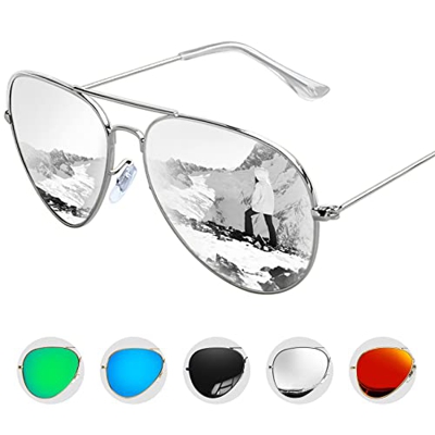 KANASTAL Gafas de Sol Hombre Polarizadas Plata Espejo Gafas Aviador Grandes Pilot Gafas de Sol Mujer Vintage UV Espejadas Sunglasses Mens