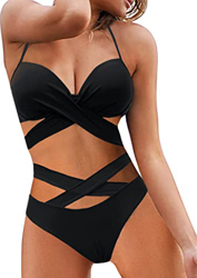 Trajes de Baño Bikinis Brasileño Mujer de Dos Piezas Bañadores Brasileno Doble Frontal Cruzada Traje de Baño Bikini Triangulo Push Up (Negro, L) en oferta