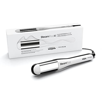 L’Oréal Professionnel | Steampod 4.0, Plancha de Pelo Profesional con tecnología a vapor, Moldeador todo en uno, Para todo tipo de cabello, Color Blan