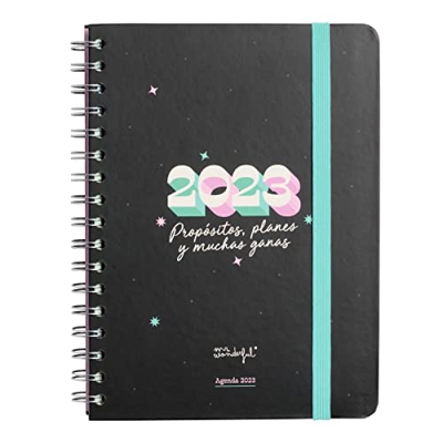 Mr. Wonderful - Agenda anual Office 2023 Semanal - Propósitos, planes y muchas ganas, negra, WOA2212298ESZ0