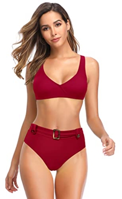 SHEKINI Bikini De Dos Piezas para Mujer Chaleco De BañO con Cuello En V Profundo Chaleco De Bikini Deportivo Parte Inferior De Bikini De Cintura Alta（