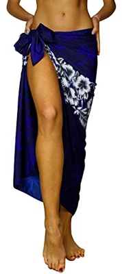 Funky Pareo Sarong Camisola Encubrimiento Hawaiano, Flower Chest, Azul Marino, Grande