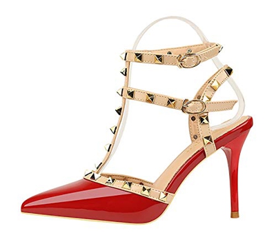 HSY SHOP Sandalias enjauladas con Tachuelas para Mujer Punta Cerrada Fiesta de Bodas por la Noche Prom Nupcial Tacón Medio Sandalias con Tira Trasera 