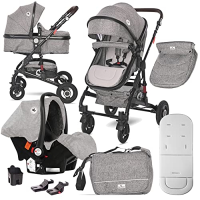 Lorelli – Carrito de bebé 3 en 1 Alba Premium Convertible – Cochecito con porta bebé grupo 0+ y cubre pies – Plegable y reversible con cojín doble sua