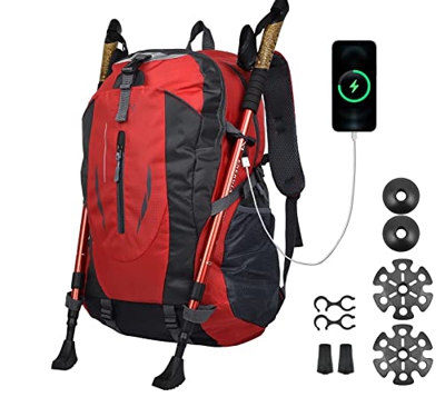 Mochila 40 Litros,Bastones Senderismo, Pack Mochila Impermeable de Senderismo + Bastones Trekking, Mochila Mujer y Hombre con Bastones Trail Running,M