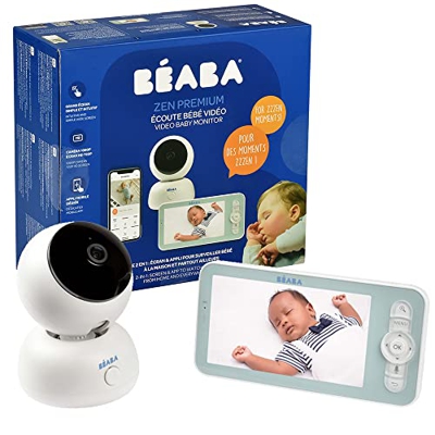 BÉABA, Monitor de Video para Bebés 2 en 1, Pantalla y Aplicación Móvil dedicada, Cámara HD, Rotación de 360 ​​°, Visión Nocturna, Walkie Talkie, Contr
