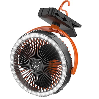 Ventilador de Clip de 8 pulgadas, Ventilador de Camping Recargable de 10000mAh con luz LED, Giratorio de 360 ° para Carrito de Golf, Tienda de Campaña