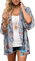 YULOONG para Mujer Cover Ups Gasa Estampado Floral Kimono Suelto Chal cárdigan Boho Verano Blusa Informal Top Sexy Playa Traje de baño Capas características