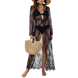 MIXIDON Encaje Kimono Ropa de Playa con Frente Abierto Poncho Mujer Playa Cubrir el Biquini Vestido Playa Pareos Verano Negro M características