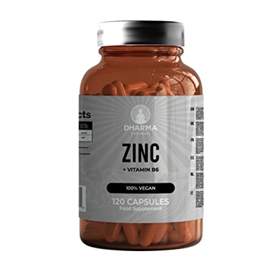 DHARMA Zinc con vitamina B6 para inmunidad y antioxidante I Promueve la salud de la piel, el gusto y la visión I Apoya el crecimiento celular y la for