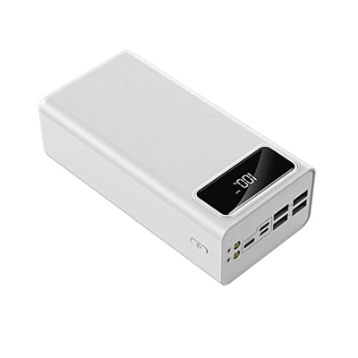 50000Mah Power Bank Batería Externa de Alta Capacidad y Paquete de batería de Capacidad portátil con Pantalla LCD y 4 USB y más Salidas Blanco