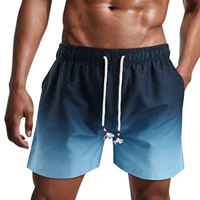 Danfiki Traje de Baño Hombre Shorts de Secado Rápido Bañador Corto para Playa Navegar Forro de Malla Color Degradado