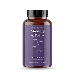 Nootrópico Potente Natural Nullure I Memoria · Concentración · Energía I Ginko Biloba 6000 mg + Citicolina COGNIZIN + Ginseng rojo + Bacopa Monnieri p características