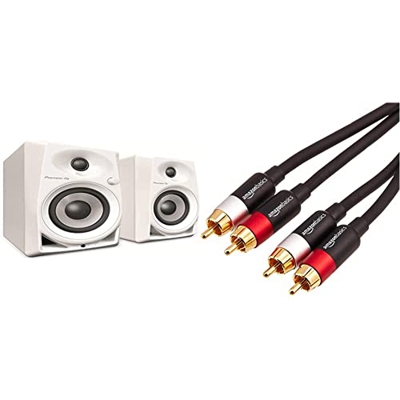 Pioneer DM-40-W Blanco Altavoz Altavoces (De 2 vías, 2.0 Canales, Alámbrico, RCA / 3.5mm, 4 Ω, Blanco) + Amazon Basics Cable de Audio RCA (2 machos a 