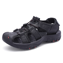 Harssidanzar Sandalias de senderismo de cuero para hombres,zapatos de agua de verano sandalias deportivas de cuero con punta cerrada KM219EU,Negro,43E características