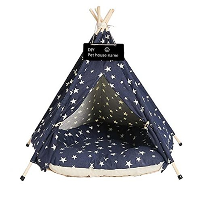 Scnbom Tienda de campaña Mascotas Perros Gatos Casas Tipi Colchón Cama para Pets Teepee Dog extraíble y Lavable (M:50X50X60CM,Punto Azul)