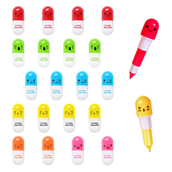 16 mini píldoras de vitamina bolígrafo con forma de cápsula con expresión kawaii cara bolígrafo regalo retráctil, bolígrafo portátil para escuela, ofi características